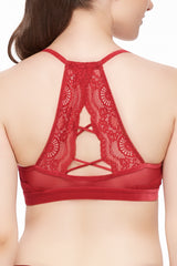 Velvet Crush Mesh & Lace Bralette Candy Apple