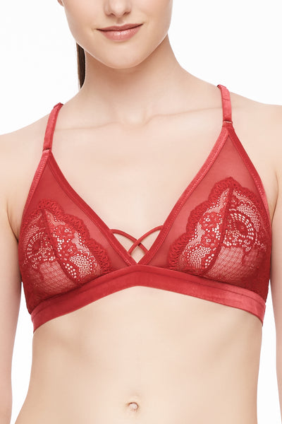 Velvet Crush Mesh & Lace Bralette Candy Apple