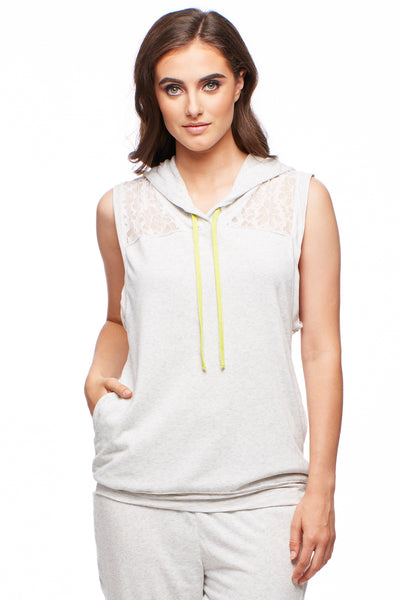 Sleeveless Hoodie with Allover Lace Insert