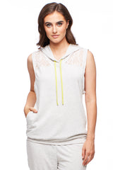 Sleeveless Hoodie with Allover Lace Insert