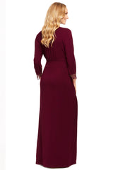 Modern Elegance Long Robe with 3/4 Sleeves and Lace Hem
